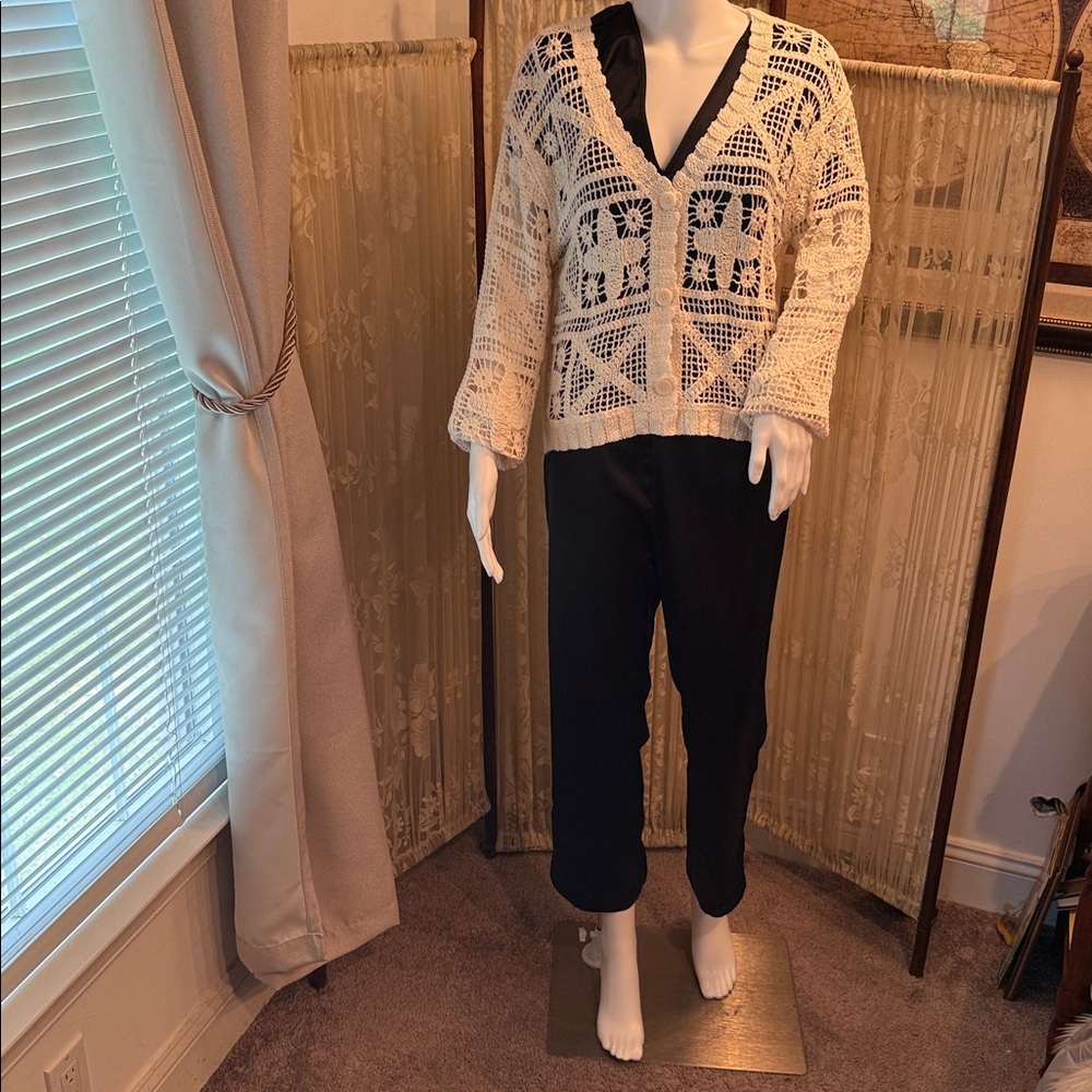Anthropologie Cream Crochet Sweater